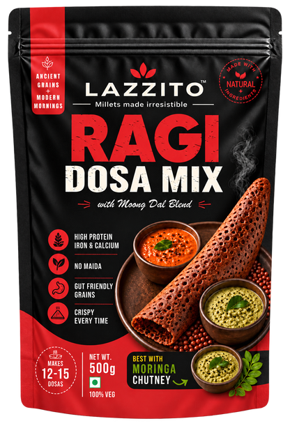 Lazzito Ragi Dosa Mix 500g front packaging