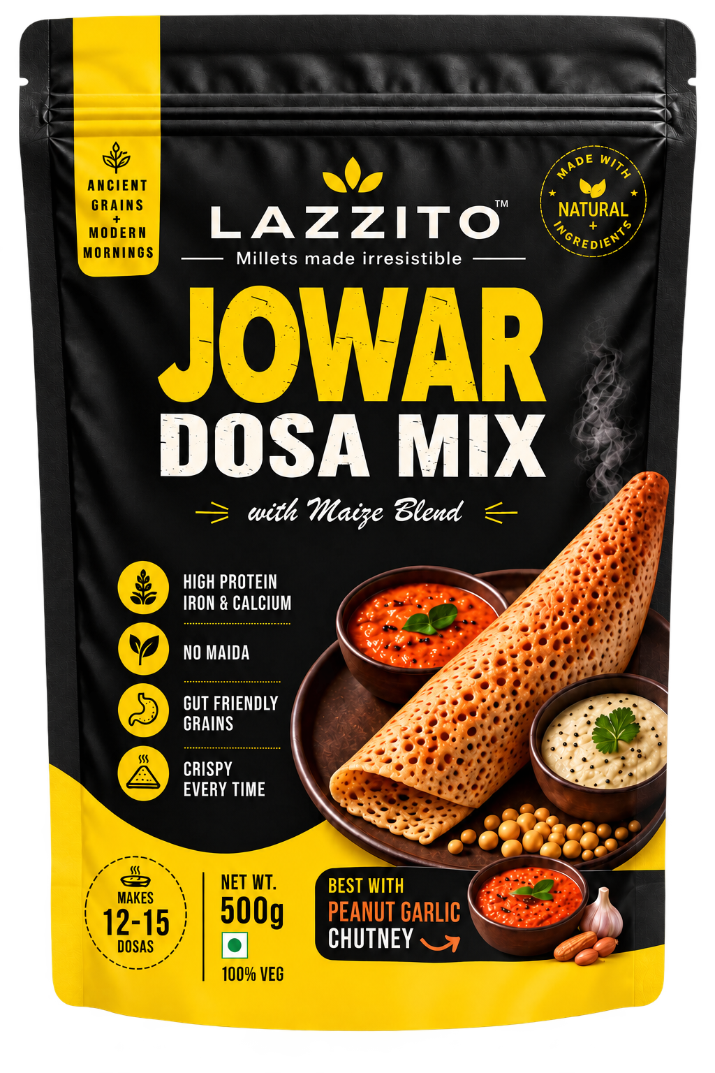 Lazzito Jowar Dosa Mix 500g front packaging