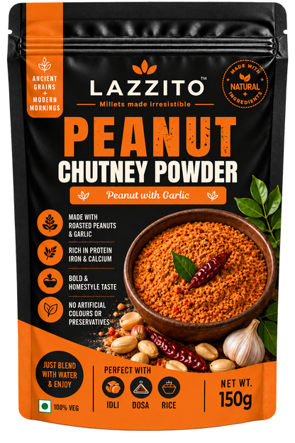 Lazzito Peanut & Garlic Chutney Powder 150g front packaging